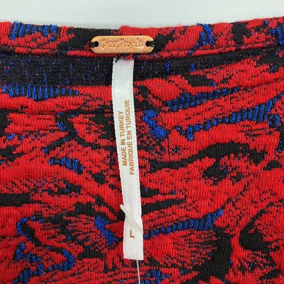 Free People red  & blue metallic Sunset puff sleeve cold shoulder mini dress L - Picture 6 of 16